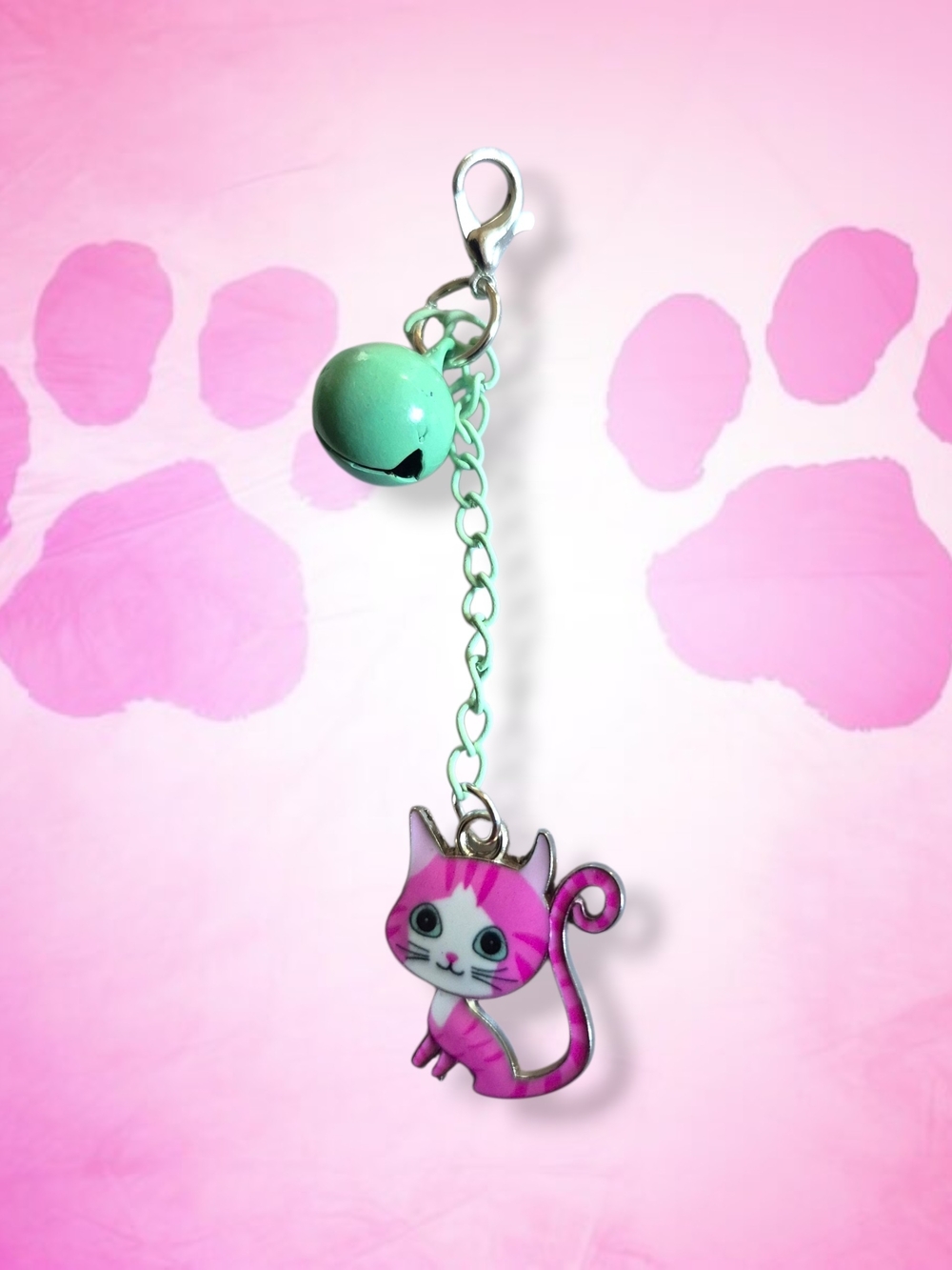 Cute Pink Cat Bell Pet Zipper Charm ☆ Put In Backpacks Bags Bracelet Purse Keys